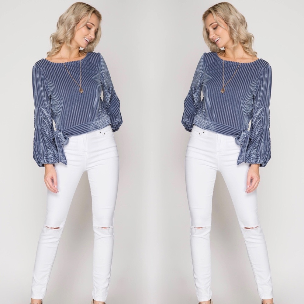 Dusty Blue Velvet Sweater - Picture 3 of 6